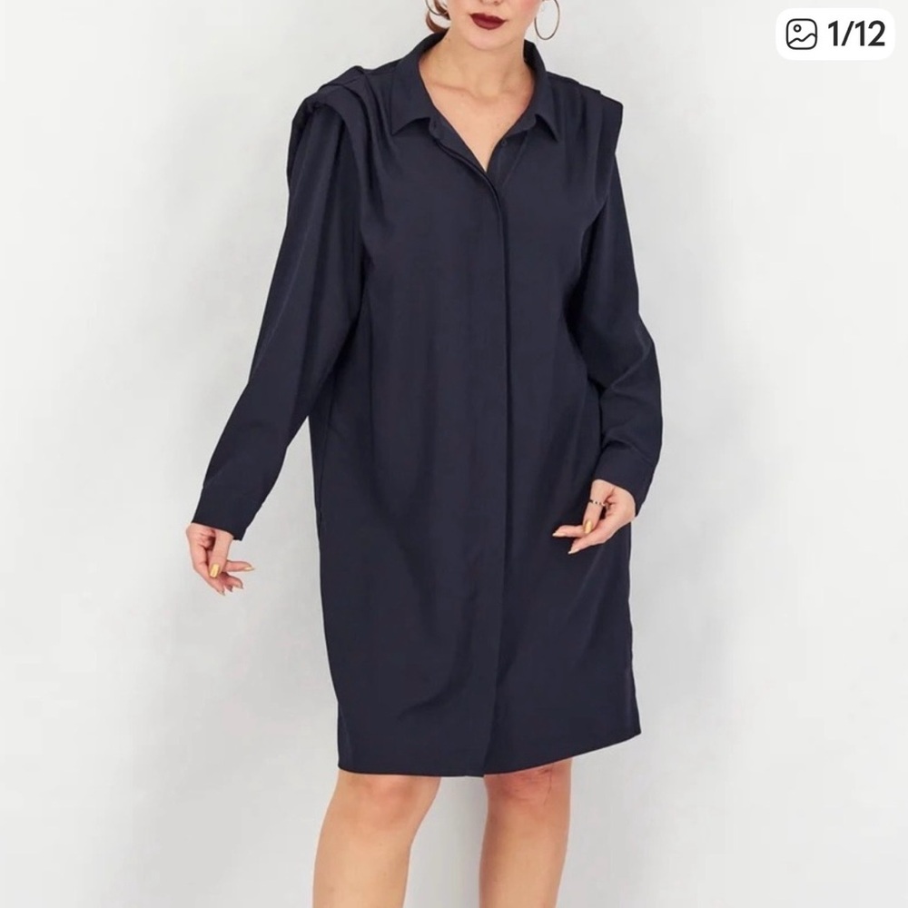 H by Halston Navy Long Sleeve Dress